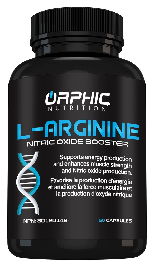 ORPHIC NUTRITION L Arginine Supplement pre Muži 1000mg+ - 60 Kapsule - L Citrulín a oxid dusnatý Doplnkové k podpore svalového zdravia, vytrvalosť cvičenia, cievnosť, zdravie srdca, úrovne energie