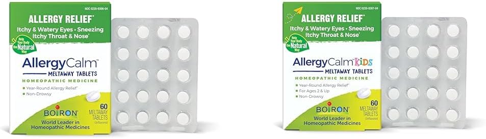 Boiron AlergyCalm Tablety pre alergiu úľava Bundle s dospelým 60 Počet a Deti 60 Počet