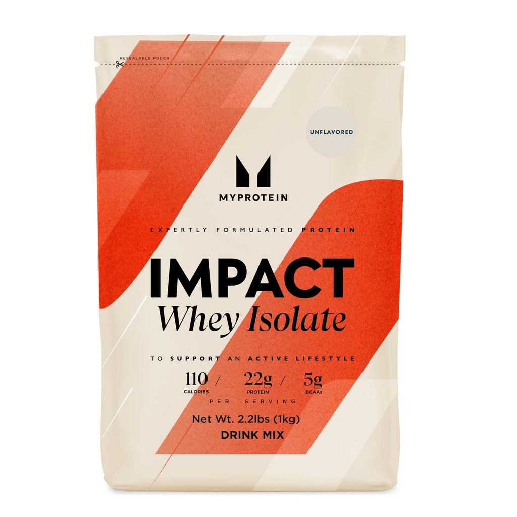 Myprotein Impact Srvátkový proteín Izolát, 2,2 Lbs (40 Servírovanie) Neochutený, 22 g Proteín, 3,5 g glutamínu a 4,5 g BCAA na obsluhu, pretrepať pre svalovú silu a zotavenie