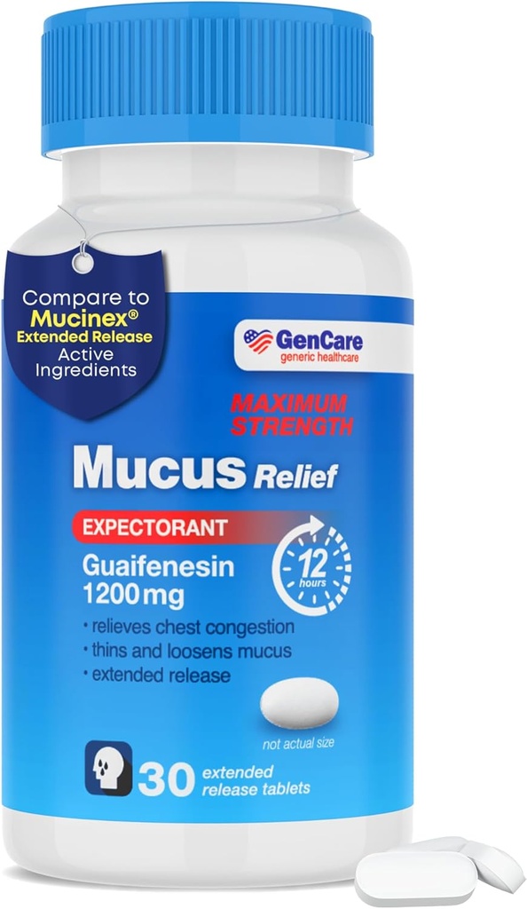 GenCare Muscus Relief 1200 mg Maximum Strength (30 gróf) 1200mg Guaifenesin Tablets Extended-Release 