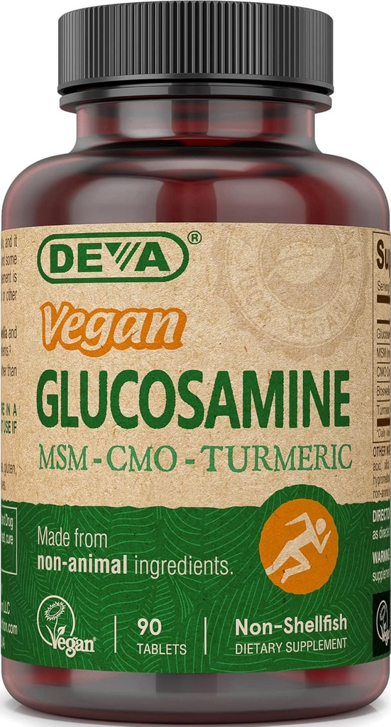 Deva Vegan Glucosamine MSM & SOT, SOT, Turmeric Extract, Boswellia Extract with Non Animal Ingredients, 90 Tablets