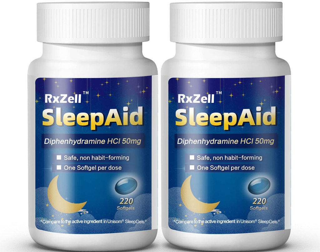 Pomoc pre spánok, Diphenhydramine Softgels 50mg, Easy-to-Swallow, podporuje hlbší Restful Sleeping, Non Habit-Forming (220 grófov 