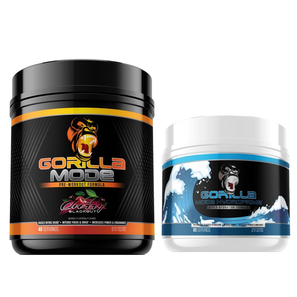 Gorilla režim pred tréningom (Cherry) + HydroPrime Glycerol pred tréningom - komplexný zásobník pre hyperhydratácia, čerpadlo, výkon, vytrvalosť a termoregulácia