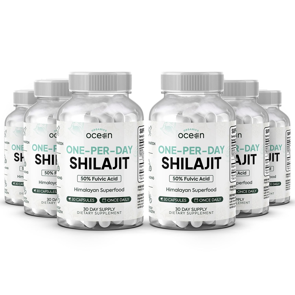 Organické Ocean One-Per-Day Shilajit pre mužov a ženy - Prírodné a potentné Shilajit Supplement pre Vek-Umieranie, Bone Strength, Hormone Support a viac - 6 Fľaše Shilajit Kapsule