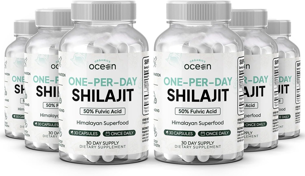 Organické Ocean One-Per-Day Shilajit pre mužov a ženy - Prírodné a potentné Shilajit Supplement pre Vek-Umieranie, Bone Strength, Hormone Support a viac - 6 Fľaše Shilajit Kapsule