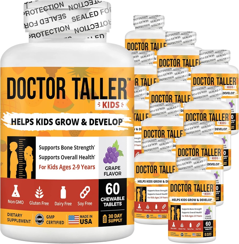 NuBest lekár Taller deti s multivitamíny, multiminerálne, kalcium žuvacie tablety, vápnik doplnok pre deti veku 2 až 9 - Hroznová chuť - pomáha deťom zdravý - 12 balenie
