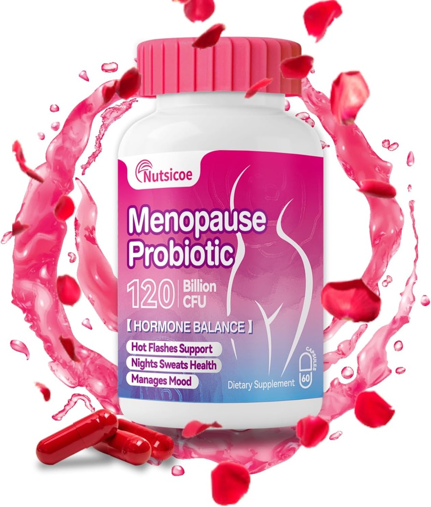 Dámske Menopauza Supplement - 120 miliárd CFU Dámske probiotiká pre pH rovnováhu - All-Natural Probiotiká pre Hot Flash, nočné potenie, Mood Swings & Hormone Balance - 60 Kapsule