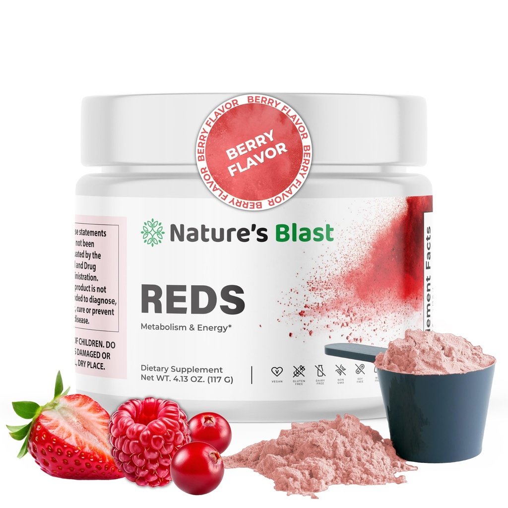 Červené - Metabolizmus a energia Superfood prášok s 23 červené ovocie, 4 adaptogény, probiotiká a enzýmy - Vegan Antioxidant zmes, 1 fľaša