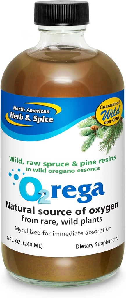 SEVERNÁ AMERIKA HERB & SPICE O2rega - 8 oz - Prírodný zdroj kyslíka - podporuje úrovne energie - P73 Oregano, Smrek & Pine - Mycellizovaný pre maximálnu absorpciu - Non-GMO - 16 Slúži