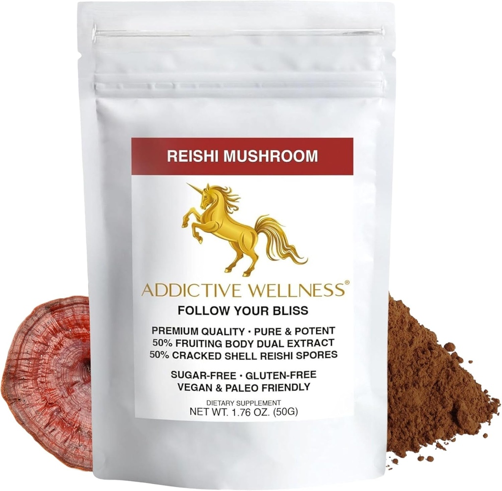 Prídavný wellness Reishi Mushrom Extract Powder + Spores (50/50 Blend) Drevo pestované Pure & Potent Wildcrafted Ganoderma 50g (1,76 oz)