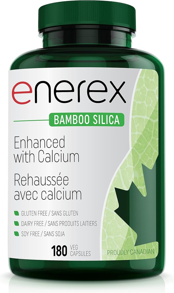 Bambusový kremík s citranom vápenatým - 180 Veggie Caps for Bone & Dental Health, Enhanced Hair, Skin & Nails Growth - Plant-Based Supplement, Bambusový extrakt a organický oxid kremičitý pre pohodu