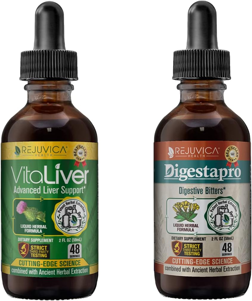 Rejuvica Health VitaLiver & DigestaPro - Advanced Liver & Digestion Support - Liquid Delivery for Better Absorbtion - Milk Thitle, Chanca Piedra, Artičok, Púpava a ďalšie!
