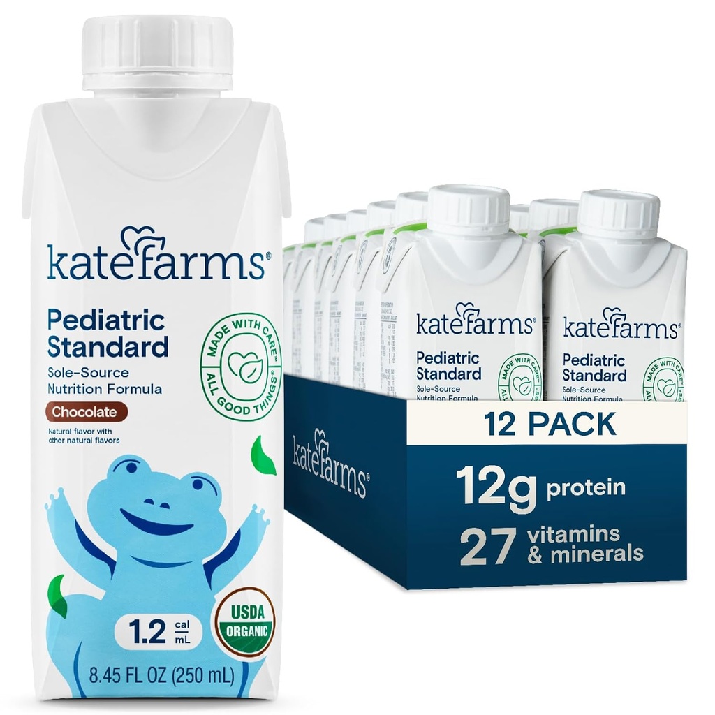 KATE FARMAS Organic Pediatric 1.2 Vysoká kalórií Čokoládová výživa Shake, 12g Bielkoviny, 27 Vitamíny a minerály, náhrada jedla, 8.45 oz (12 balení)