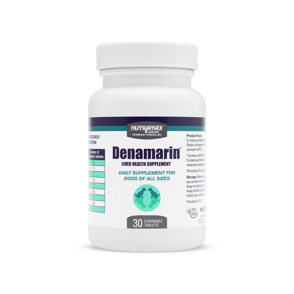 Nutramax Denamarin Liver Health Supplement for Psy, With S- Adenozylmetionín (SAMe) and Silybin, 30 Žuvacie tablety