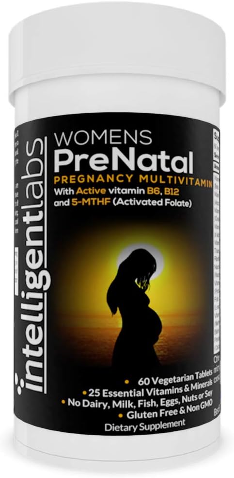 Inteligentné laboratóriá Ženský prenatálny multivitamín, 25 Esenciálne tehotenstvo Vitamíny a minerály, s 5-MTHF Aktivovaný folát, aktívny B12 a B6, ľahko prijímateľné, 2 mesiace dodávky