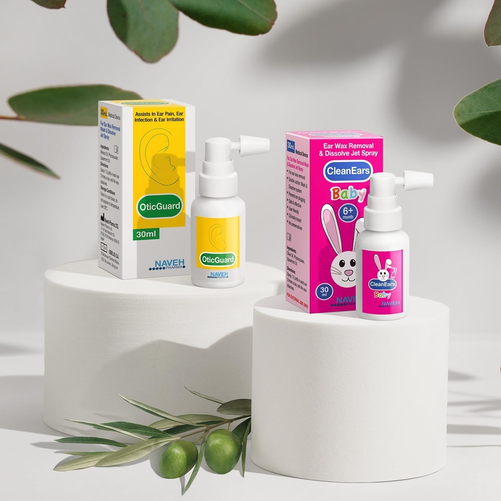 NAVEH PHARMA CleanEars Baby Earwax odstránenie sprej 1 Fl Oz + 1 Jednotka NAVEH PHARMA Otic Guard infekcie ucha sprej 1 Fl Oz