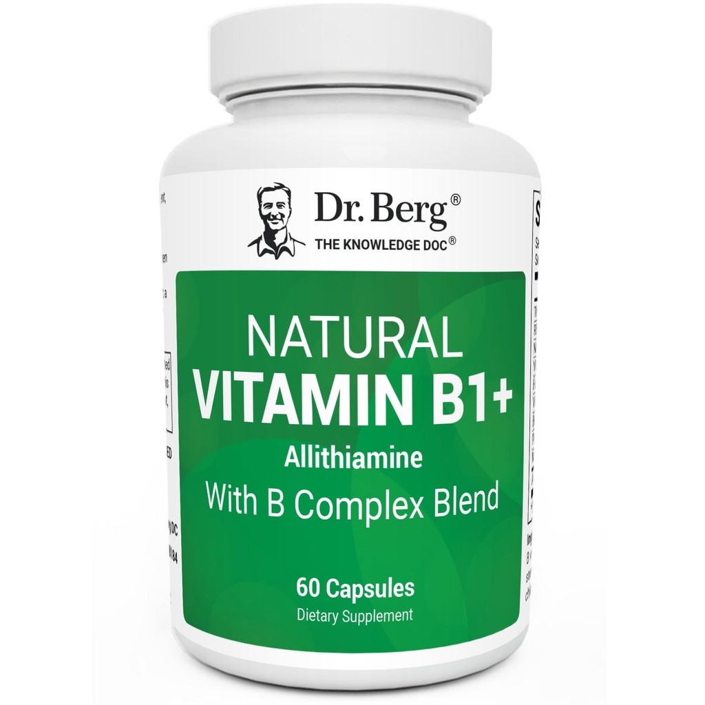 Dr. Berg Prírodný vitamín B1 B6 B12 komplex - Allitiamín vitamín B1 doplnok s 8 esenciálny vitamín B komplex pre mužov a ženy vrátane tiamín, Niacín, folát, horčík a viac - 60 kapsúl