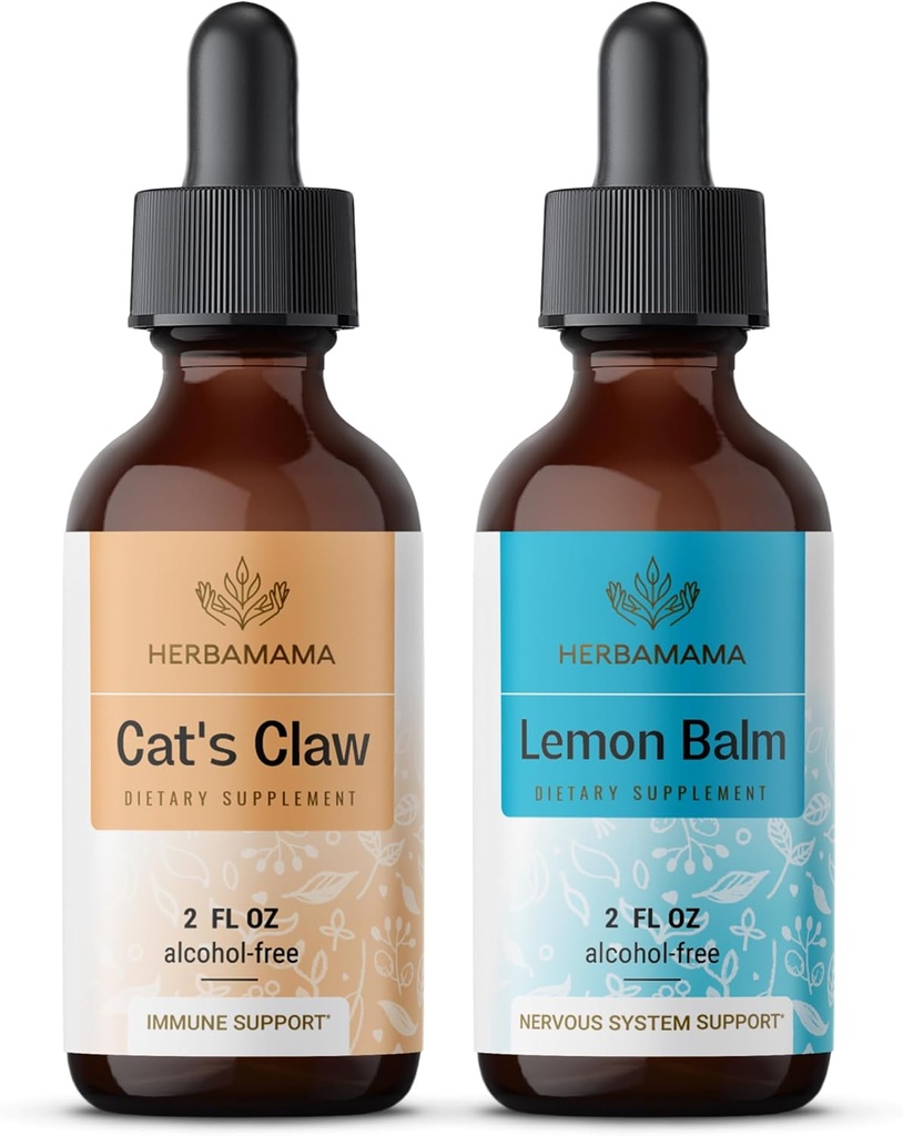 Herbama Liquid Drops Kit - Bundle of Cat's Claw Extract 2 fl oz a Lemon Balm Tincture 2 fl oz - Vegan Herbal Supplement Liquid Extract - Non GMO, Cukor a alkohol - 2 balenia