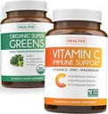 Super Greens & vitamín C (1-ponuka v mesiaci) Zelené a C Synergy Bundle of Organic Super Greens Powder - Complete Superfood (60 kapsúl) & Vitamín C Immune Support (60 vegetariánskych kapslí) (non-GMO)