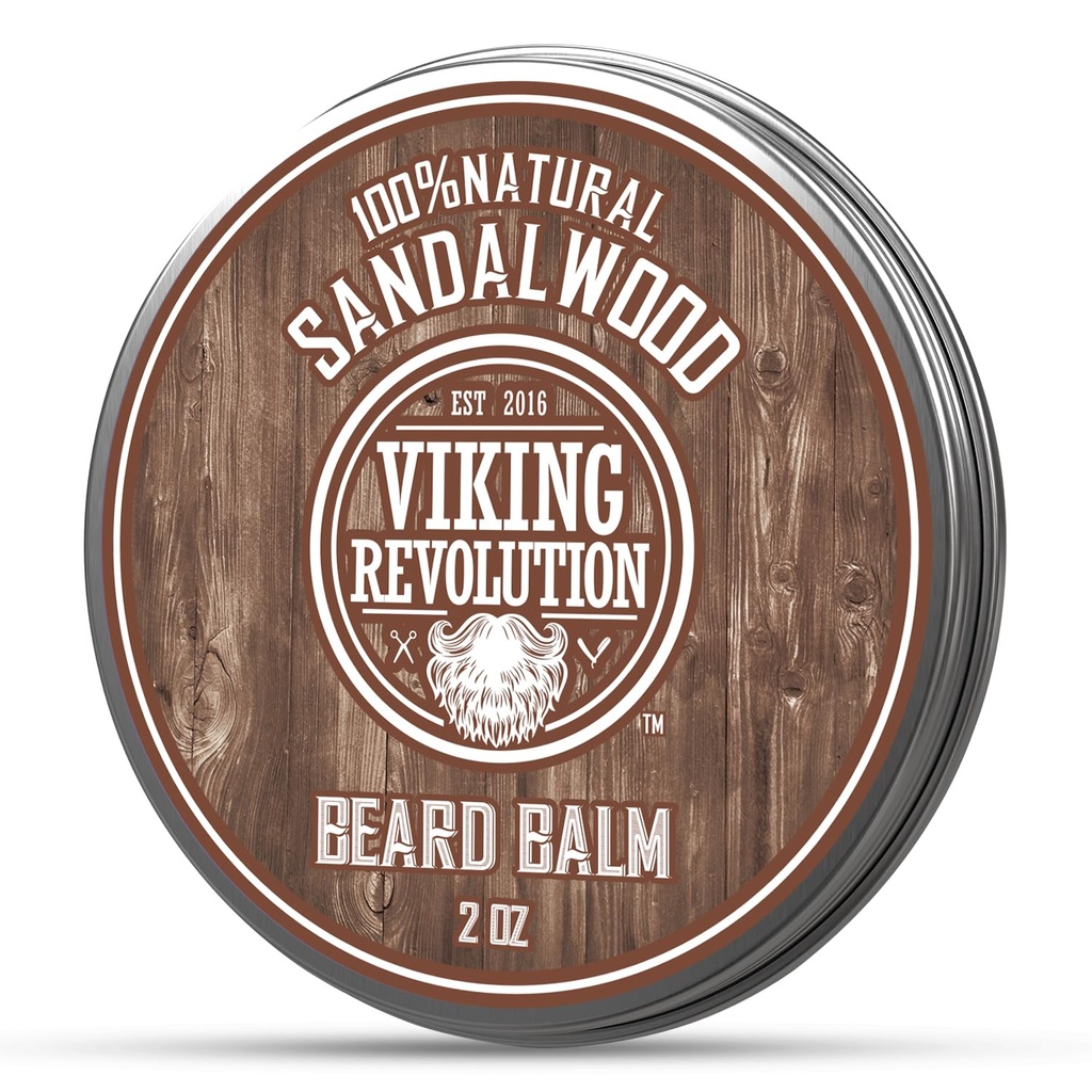 Viking Revolution Sandalwood Brada Balm - Brada maslo s arganovým olejom, bradový zmäkčovač pre mužov s jojobovým olejom - bradový zvlhčovač pre mužov s včelím voskom - medvedí vosk pre mužov (2oz, 1 balenie)