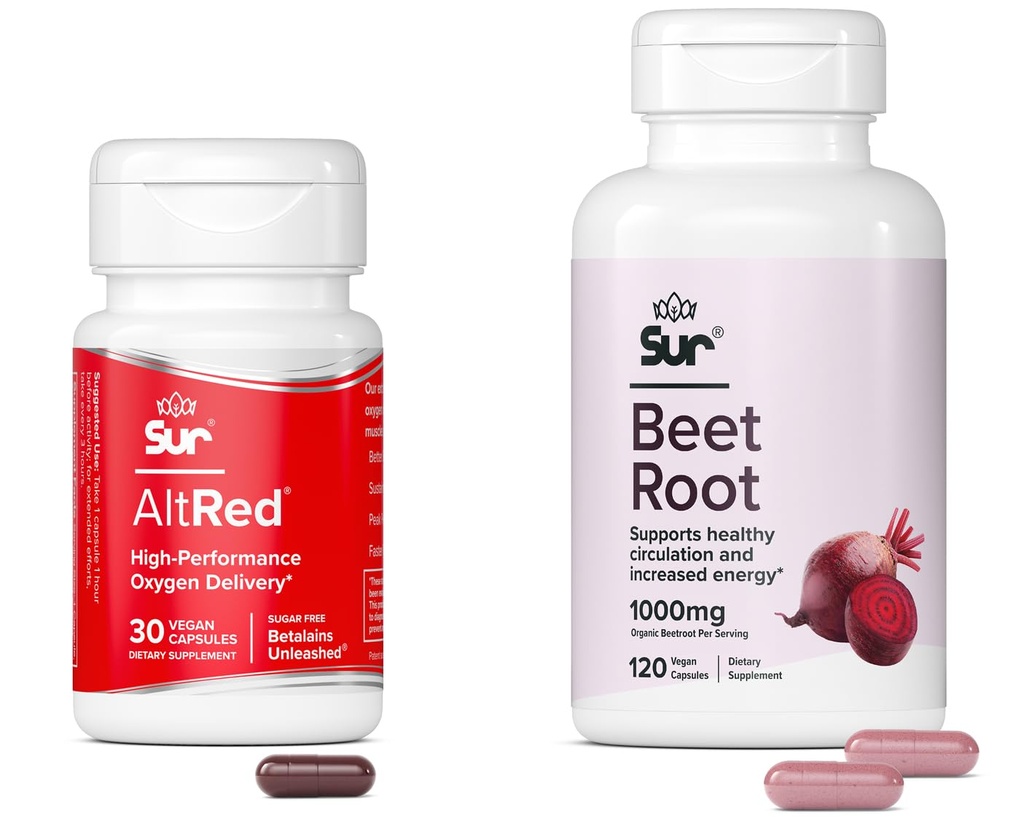 Sur Repa Root Kapsule pre svalovú regeneráciu a športové výživu a Sur Organic Beet Root Kapsule Bundle