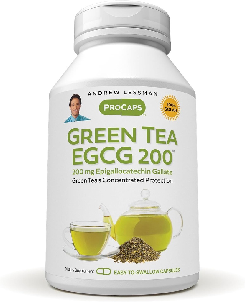 ANDREW LESSMAN Green Tea EGCG 200mg - 360 Kapsule - 200 mg EGCG, Výkonná antioxidačná podpora pre zdravú funkciu pečene, imunitné, mozgové, srdcové a obehové systémy. Žiadne prídavné látky