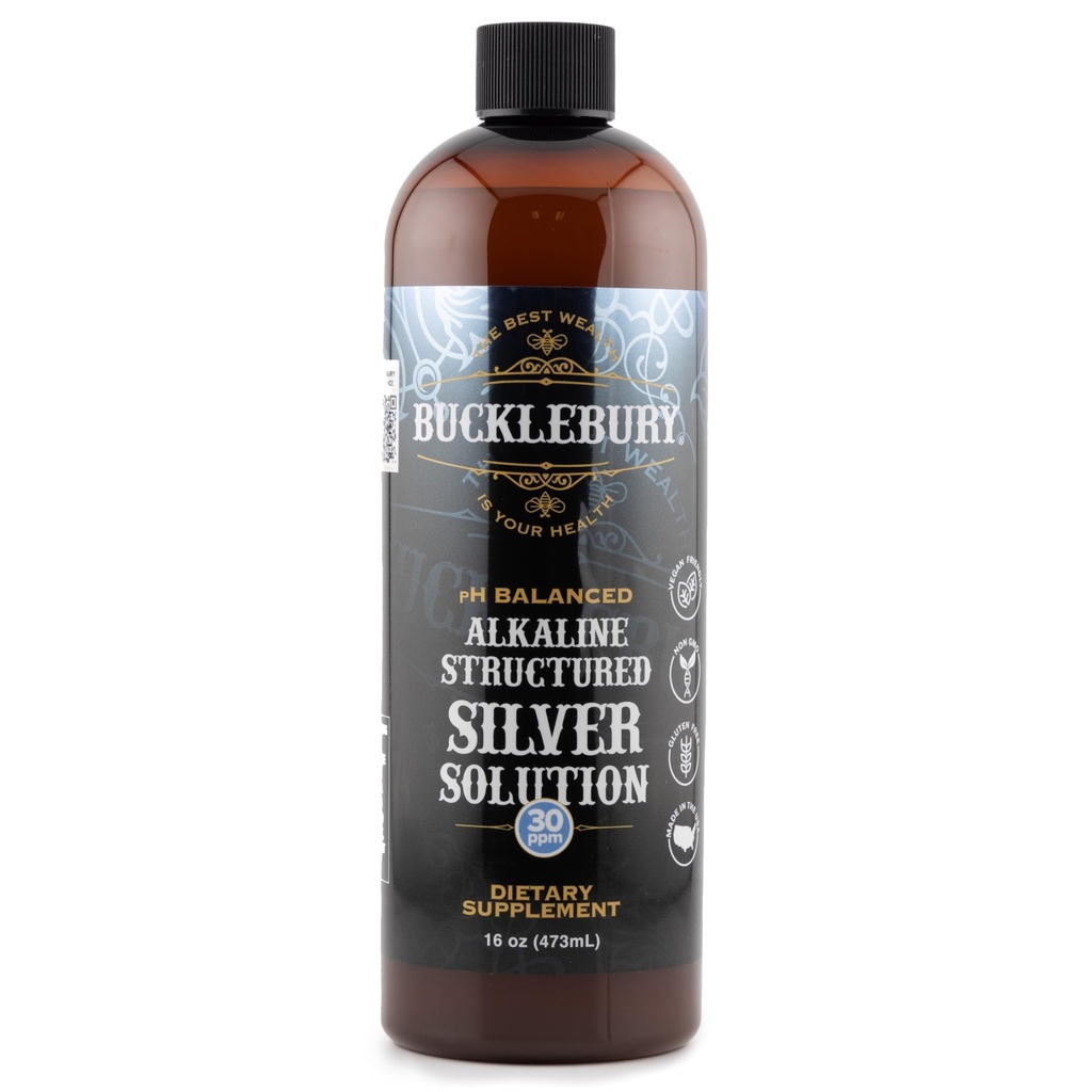 Bucklebury Silver Solution Liquid 30ppm - pH vyvážená prírodná alkalická štruktúra Koloidné striebro Tekutina pre imunitnú podporu a celkové zdravie - bezlepkové koloidné kvapky pre dospelých & domácich miláčikov - 16 Oz