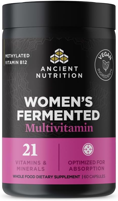 Multivitamínová výživa pre ženy, fermentovaný multivitamín pre ženy s vitamínom C, D, K, zinok a horčík, imunitná podpora, Vegan, 60 Ct