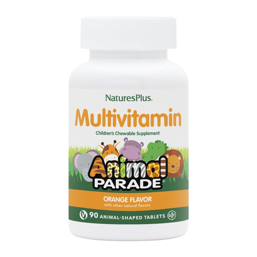Natures Plus Animal Parade Detské žuvacie multivitamíny - Orange flavor - 90 Zvieracie-Shaped Tablety - Podporuje zdravie a dobre Being - Vegetarián, lepok zadarmo - 45 Serviv