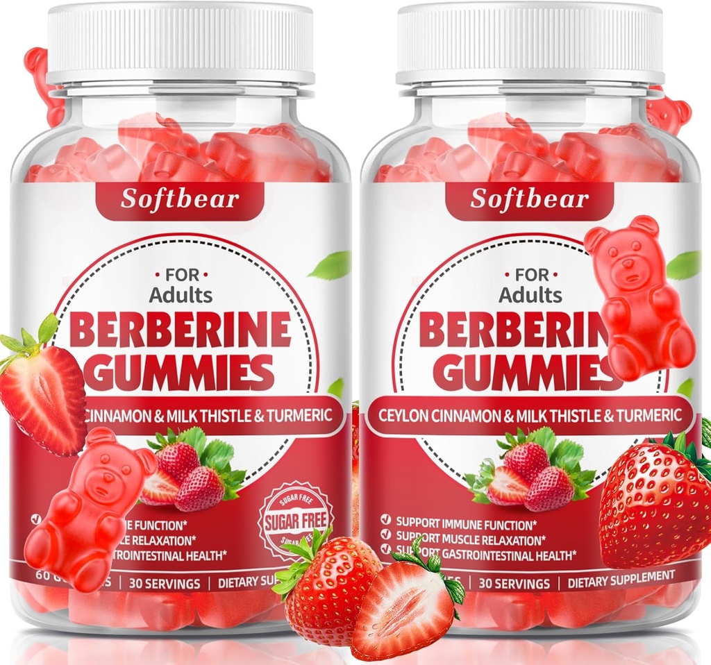 softbear Berberine s ceylon škorica Gummies Organic Berberine HCL 1500 mg pre metabolizmus Immune zdravie Bez cukru Berberine Doplnky Jahodovo ochutené 120 Počet
