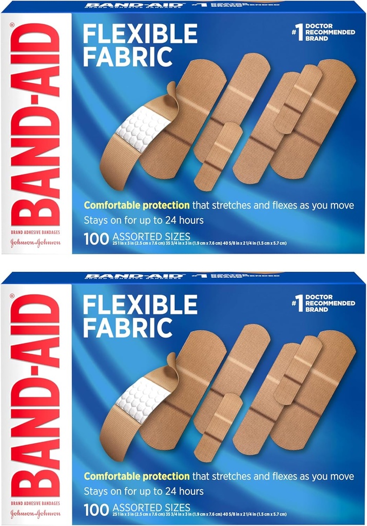 Značka BAND-AID Flexibilné tkaniny Lepiace pásy s pamäťou-Weave tkaniny, Quilt-Aid komfort Pad a bez zranenia Pad; starostlivosť o rany pre menšie rezy, Škraby, a rany, Rôzne veľkosti, 2 x 100 Počet