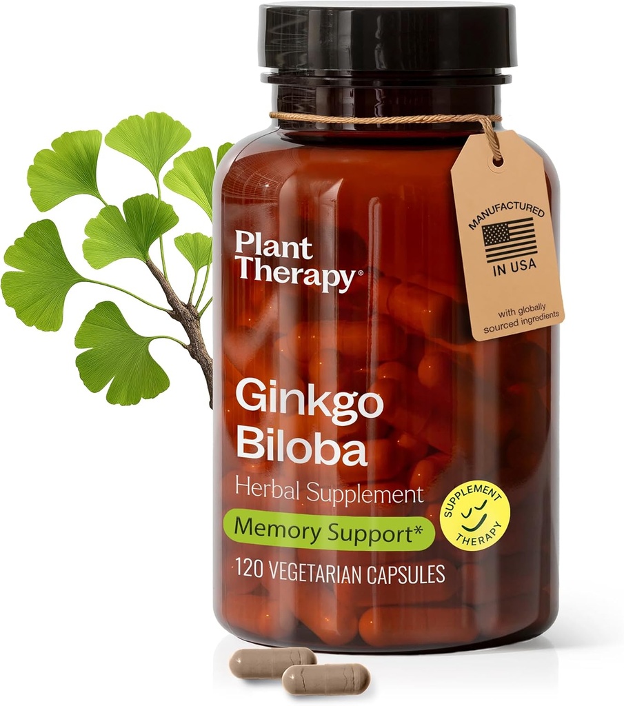 Plant Therapy Ginkgo Biloba Kapsule vyrobené v USA 4 Mesiac Zásobovanie podporuje pamäť kognitívne funkcie, zdravý obeh a antioxidant-Rich doplnky pre ženy a mužov 120 Vegetariánska kapsula