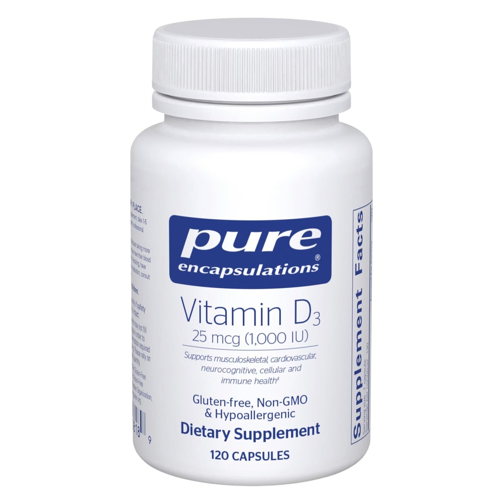 Pure Encapsulations Vitamín D3 25 μg (1 000 IU) - Supplement to Support Bone, Joint, Marth, Heart, Colon & Immune Health - with Premium Vitamin D - 120 Kapsule