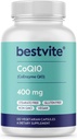 BESTVITE Coenzým CoQ10 400mg (120 Vegetariánske kapsuly) Prirodzene kvasené - Žiadne stearáty - Vegan - Gluten Free - Non GMO
