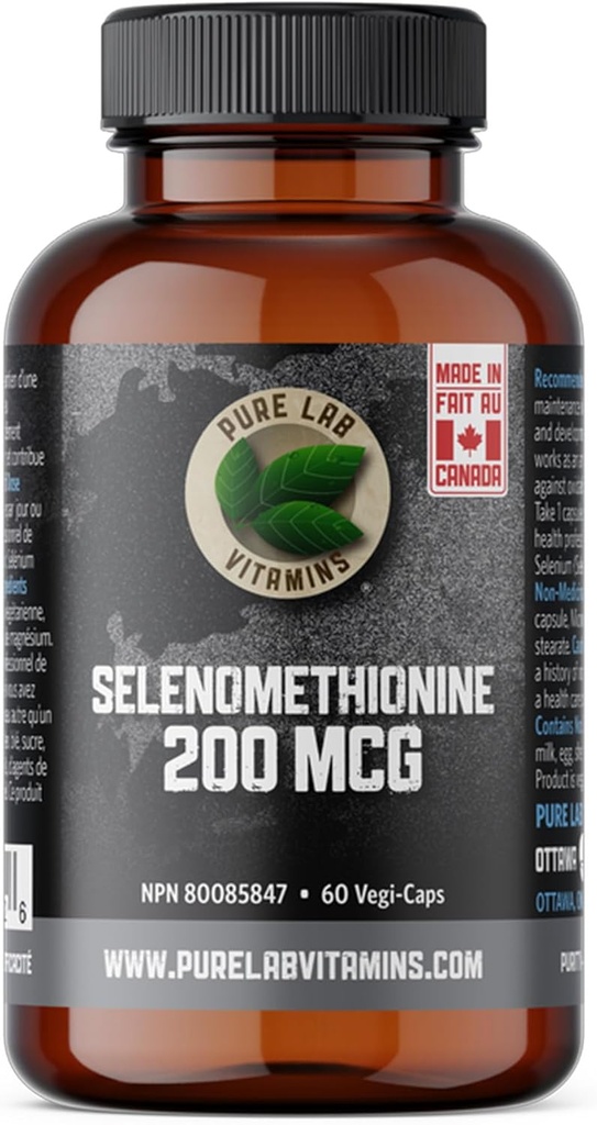 Selén 200mcg Supplement - Selenometionín - 60 v-kaps by Pure Lab Vitamíny - Gluten Free Made in Canada.