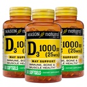 MASSON NATURAL Vitamin D3 25 μg (1000 IU), Bone & Immune Support, from Fish Liver Oil, 60 Softgels (pack of 3)
