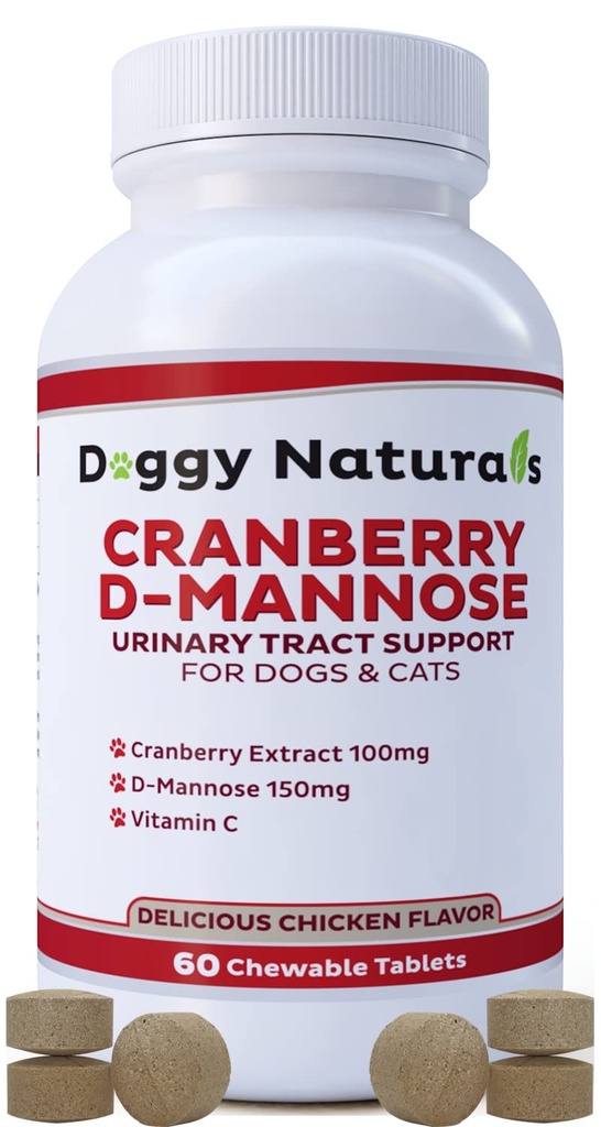 Cranberry D- Mannose pre psy a mačky močových ciest infekcie Podpora Predíde a eliminuje UTI, Infekcie močového mechúra Podpora obličiek, Antioxidant (Jednotná sila tablety, 60 Počet)