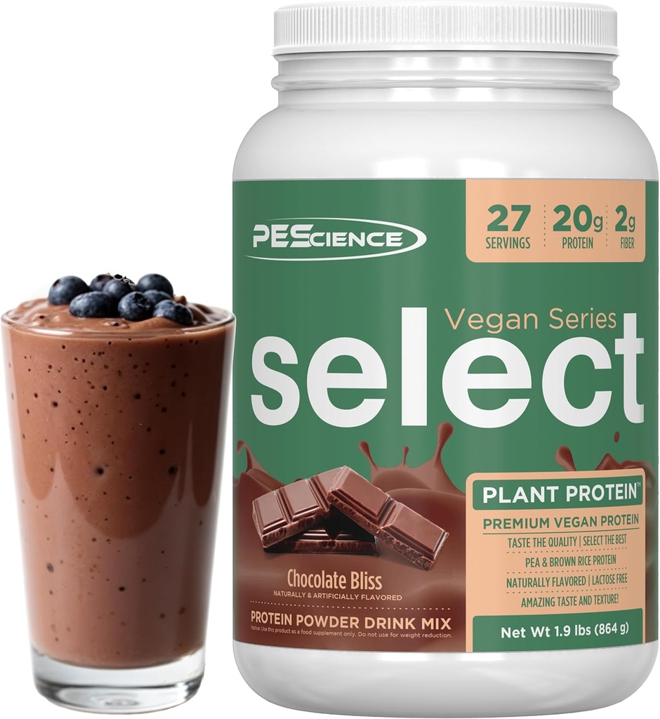 PEScience Select Vegánsky proteínový prášok, Plant Based Protein Powder, Amazing Taste, Smooth Texture, Pea and Brown Ryce Blend, Dairy Free, Lactose Free, Gluten Free - Chocolate Bliss, 27 Servings