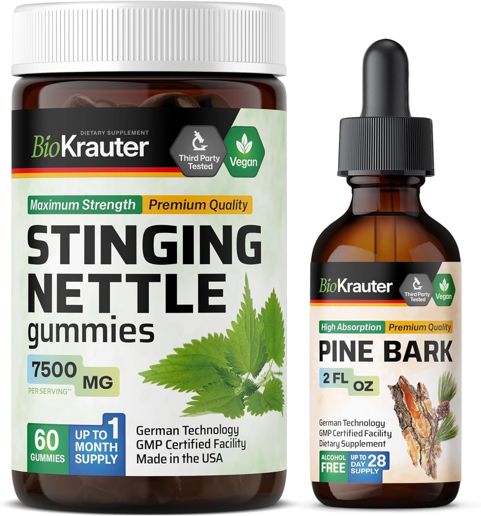 BIO KRAUTER Stinging Nettle 60 Gummies & Pine Bark Tinture 2 Fl. Oz.