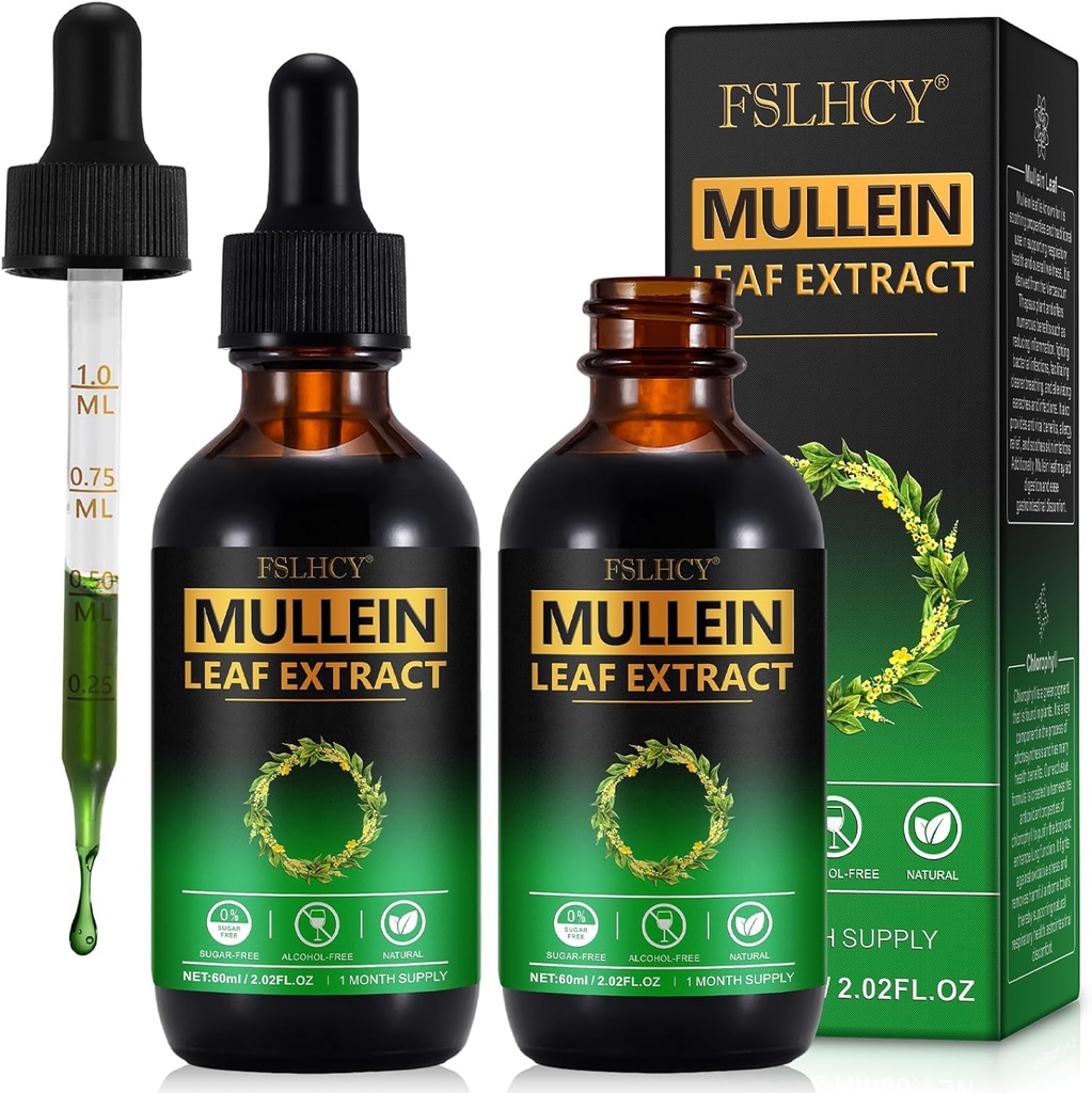 Mullein Drops, Mullein Leaf Extract, Organic Mullein Leaf Tincture Herbal Supplement, Žiadne prídavné látky Mullein Extract Drops 2 fl Oz, 2 balenia