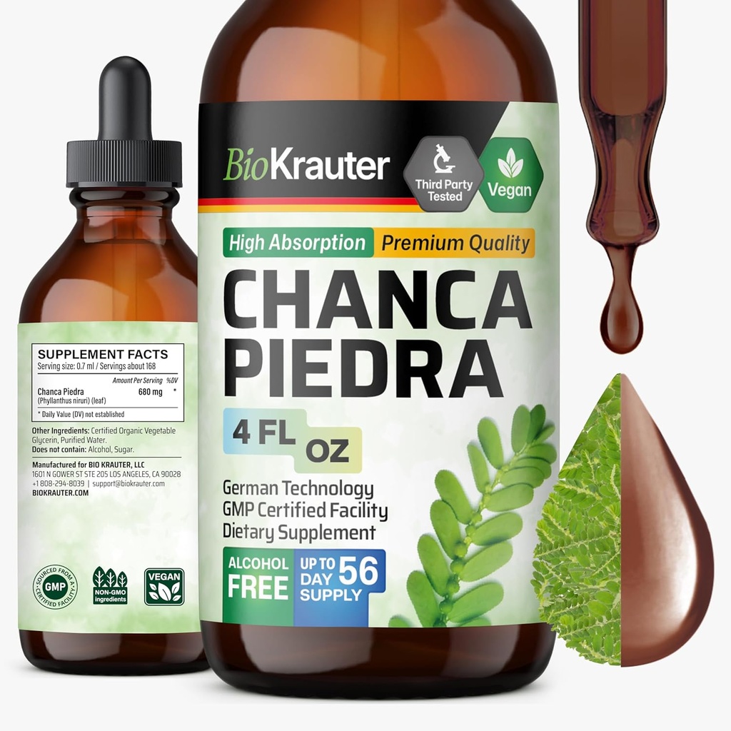 BIO KRAUTER Chanca Piedra Tinktúra - Prírodné obličky Zdravotná podpora Tekutina - Chanca Piedra Kamenné Breaker & Žlčník Čistenie Formula - Vegan, Alkohol & Bez cukru kvapky - 4 oz