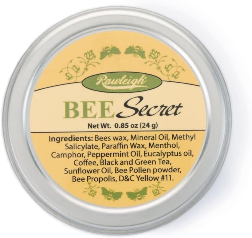 Rawleigh Bee Secret Ukľudňujúci balzam: 0.85 oz, All-Natural Balm pre Bolesť svalov, Aches, Bites, Cold Sores, Bolesť hlavy s včelí vosk, Pollen & Propolis + Peppermint & Eucalyptus Oils, balenie 1