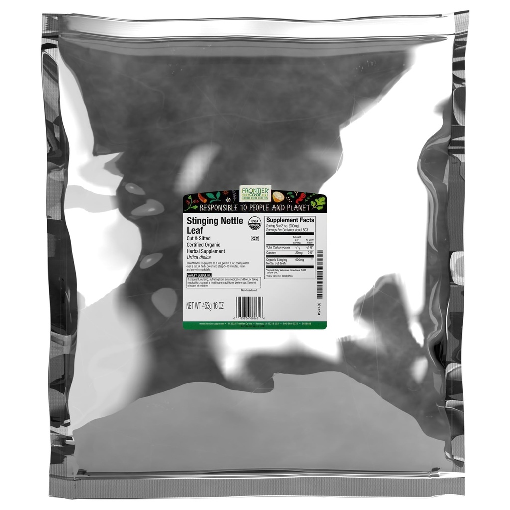 Frontier Co-op Organic Stinging Nettle Leaf, Cut and Sifted, for Making Nettle Tea, Košer 16 Ounce (Pack of 2)