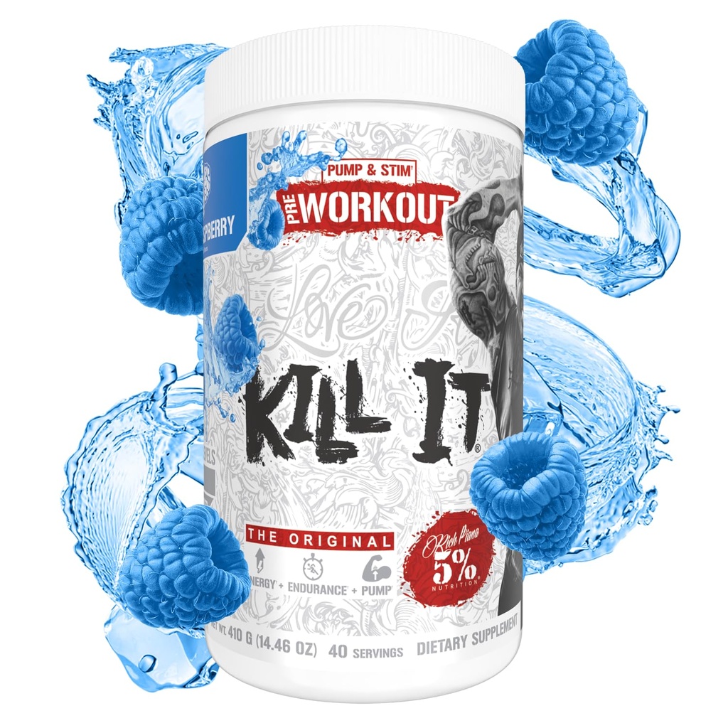 5% Nutrition Rich Piana Kill It Pre Workout Powder w/Creatine, Caffeine, Beta Alanine, Hydroprime Glycerol pre Pumpa, Sila, Vytrvalosť 