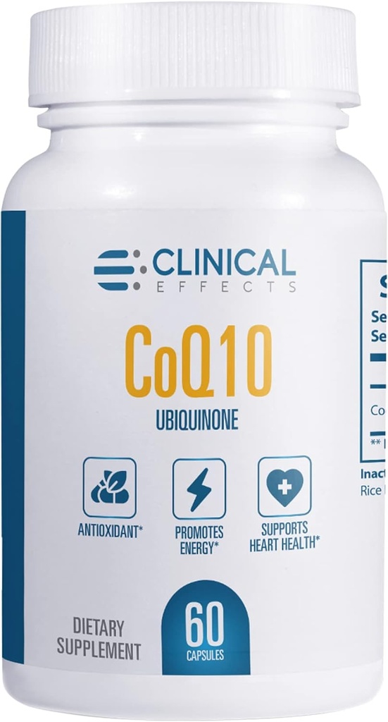 Klinické účinky CoQ10 Supplement - Koenzým Q10 200mg - 30-dňový zdroj - Ubichinón Antioxidant Supplement for Heart Health, Cognitive Functions and Energy Support - 1 Kapsule denne - Made in The USA