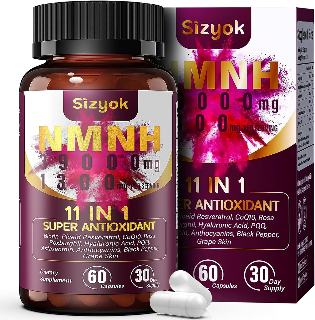 11-in-1 NMNH (Dihydronikotínamid mononukleotid), 600 mg/Serving, NAD+ Supplement with Resveratrol, CoQ10 to Support NAD+ Úrovne, NMNH doplnok pre anti-Aging, 60 Počet, 30 Day Supply-91