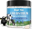Colostrum Soft Chew Supplement (3000 mg + 40% IgG), Concentrated Bovine Colostrum Superfood Plus Vitamín D3 a Zine for Gut Health, Immune Support, Muscle Recovery & Wellness, Grass Fed, 30 Chews