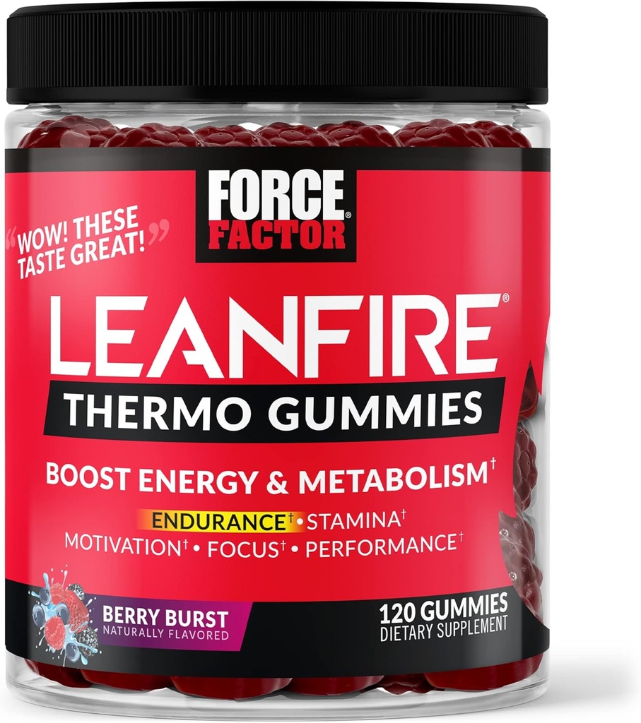 Force Factor LeanFire Thermo Gummies s B12 Vitamíny, Kofeín, & Green Coffee Bean, Boost Energy, Metabolizmus, Vytrvalosť, Vytrvalosť, Motivácia, Zameranie, & Performance, Pre Cvičenie Gummies, 120 Gummies