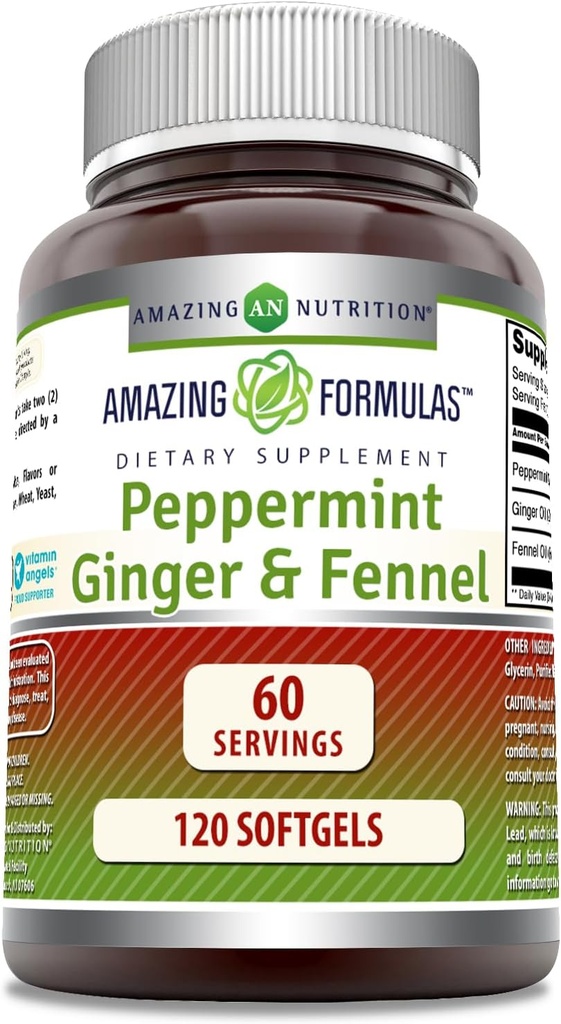 Amazing Formules- Peppermint, zázvor a fenikel diétne doplnok - 363 Milligrams - 120 Softgels (non-GMO,Gluten Free) -