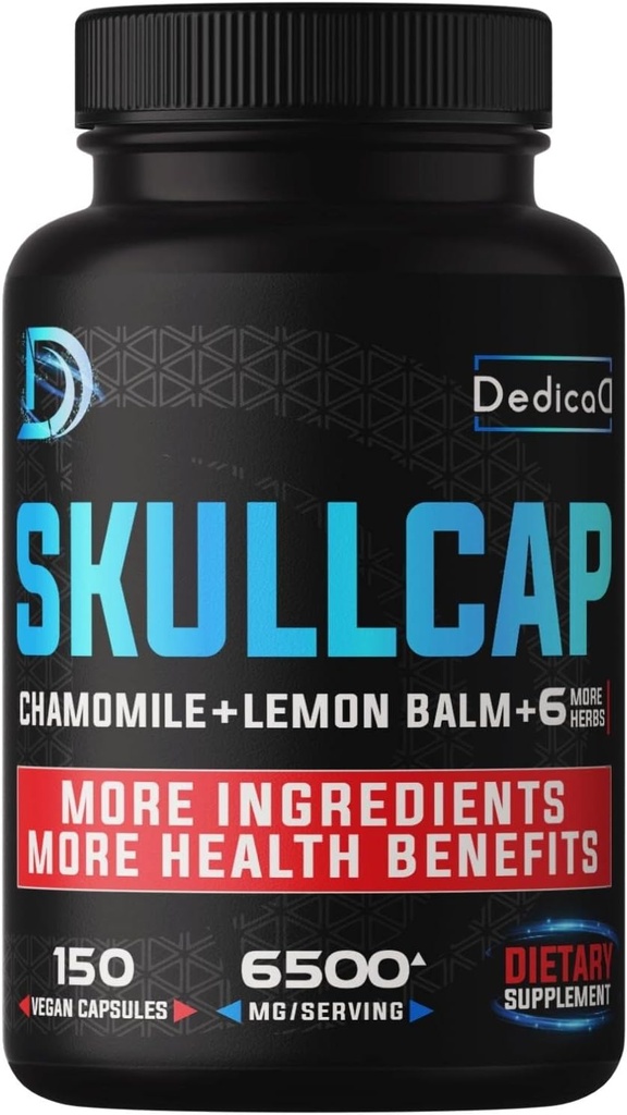 9in1 Skullcap Herb Supplement 5 mesiacov Pre zdravotný spánok, Mood & Immune - 6500mg Concentrated with harmanček, Lemon Balm, Passion Flower, Ashwagandha & more, Non-GMO, Gluten-Free, 150 Vegan Kapsule